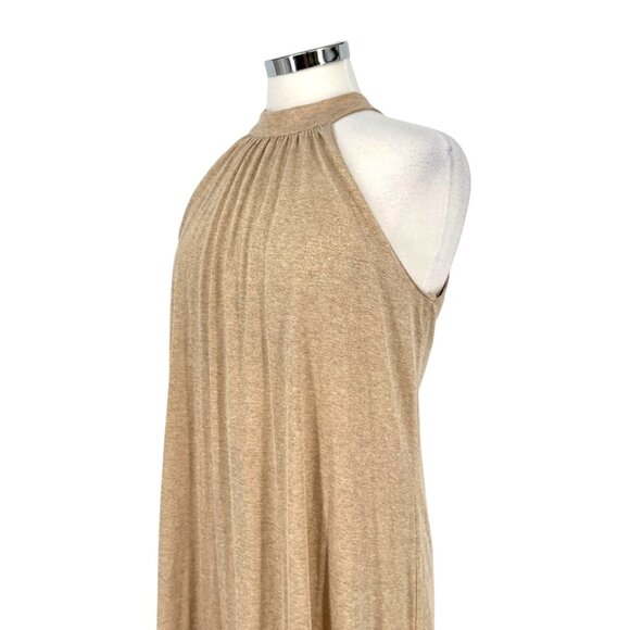 Michael Stars Metallic Gold Halter Dress Cream Beige Size 2 XS - Picture 2 of 13